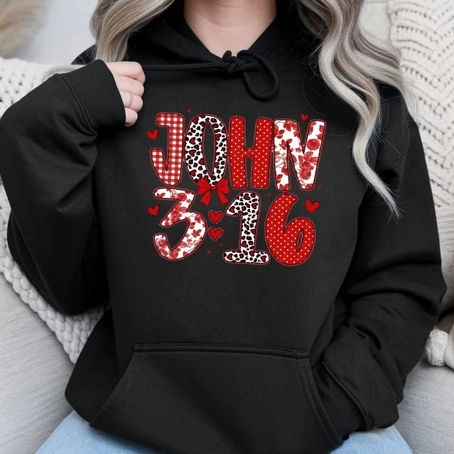 John 3:16 Hoodie | Christian Bible Verse Valentine Gift | Premium Cotton Blend Faith Sweatshirt | Coquette Aesthetic Religious Apparel for Women
