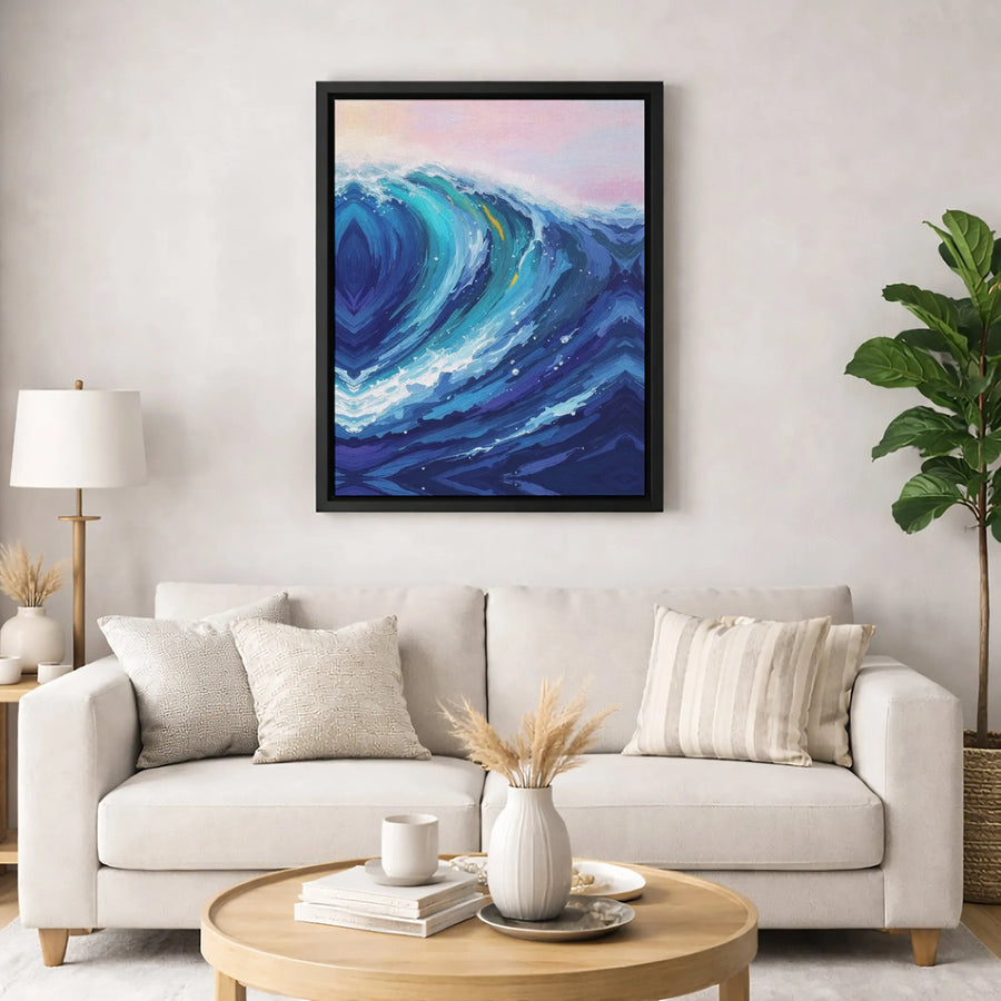 Abstract Ocean Wave Canvas Wall Art | Deep Blue Sea Expressionist Print | Premium Gallery-Wrapped Decor | Coastal Home Office Living Room Gift