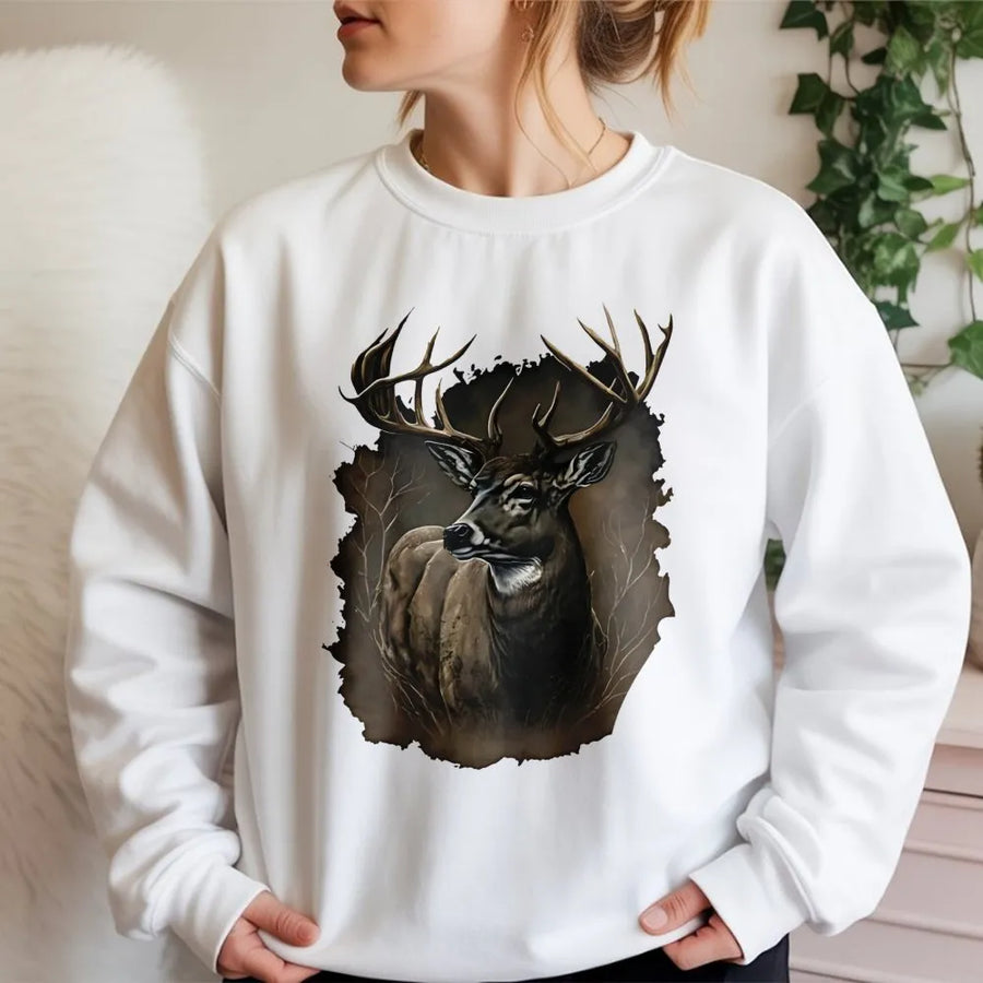 Whitetail Deer Sweatshirt | Realistic Buck Wildlife Graphic | Premium Cotton Blend | Gift for Hunters and Nature Lovers