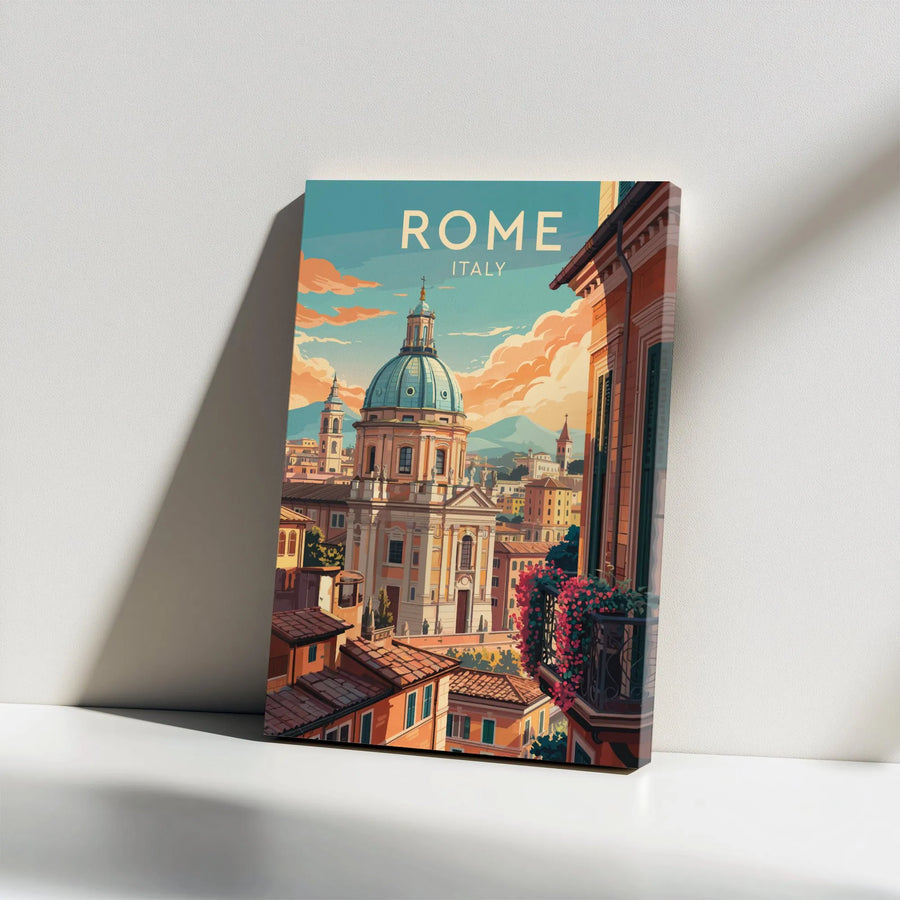 Rome Italy Canvas Wall Art | Vintage Travel Poster Style Illustration | Premium 1.25" Thick Gallery Wrap | Italian Home Decor Gift
