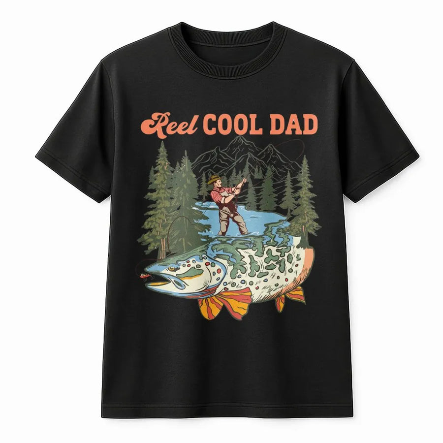 Reel Cool Dad T-Shirt | Vintage Fishing Graphic Tee | 100% Soft Cotton | Gift for Fisherman, Outdoorsy Dad, Grandpa Birthday Present