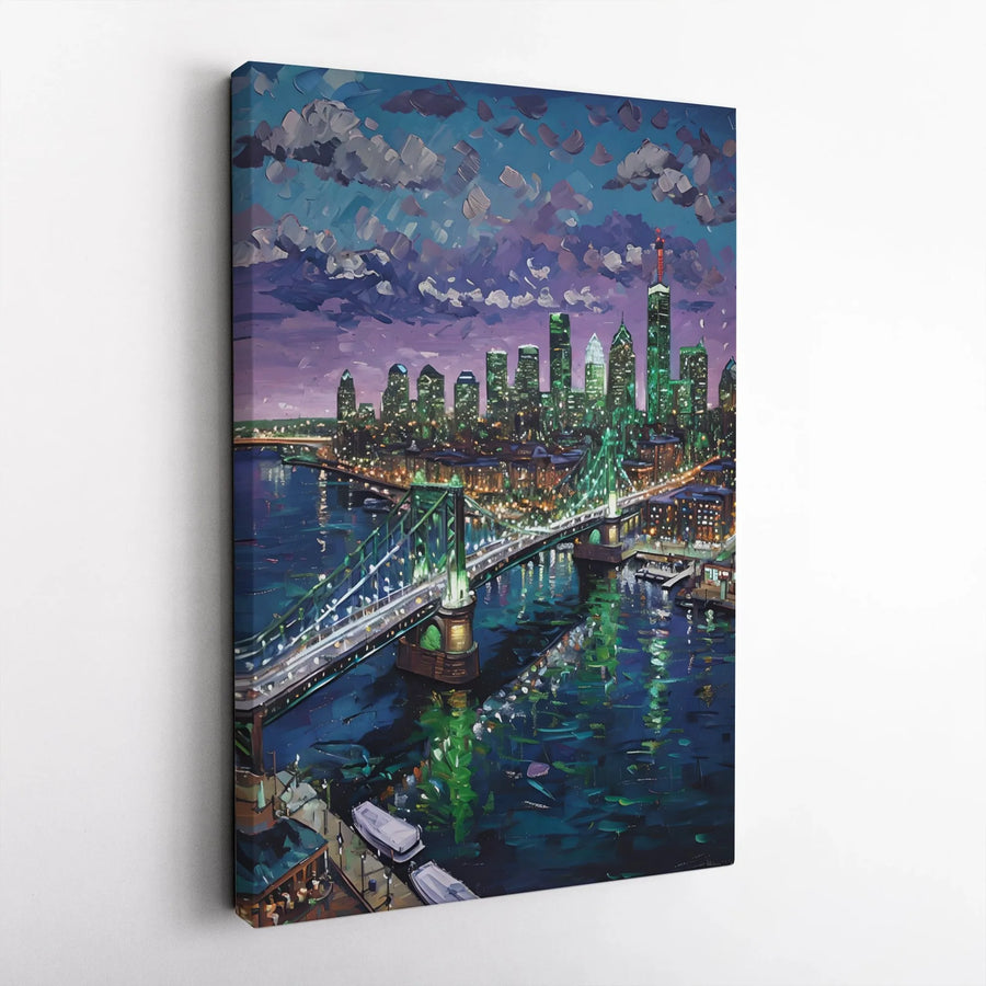 NYC Skyline Canvas Print | Impressionist Brooklyn Bridge Night Art | Premium 1.25-Inch Gallery Wrap | Modern Home & Office Wall Decor