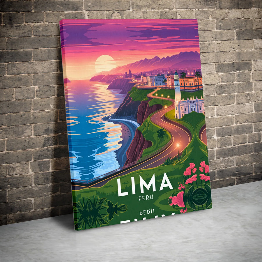Lima Peru Canvas Print | Vintage Style Travel Poster Art | Premium Gallery Wrapped Canvas | South America Traveler Gift