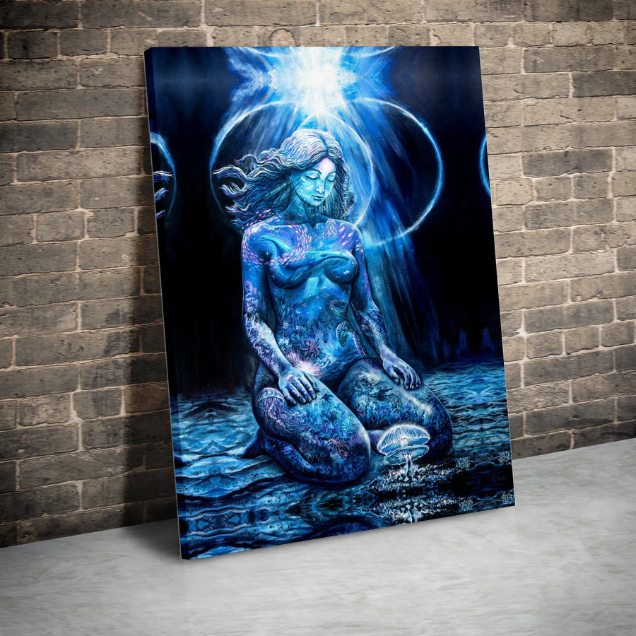Celestial Ocean Goddess Vertical Canvas | Bioluminescent Fantasy Whale Art Print | 1.25 In Gallery Wrap, Fade-Resistant Ink | Mystical Home Decor Gift