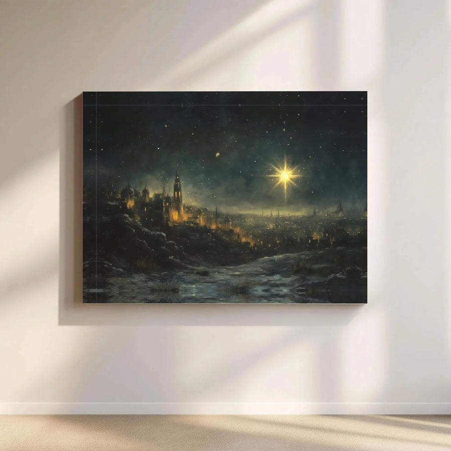 Star of Bethlehem Canvas Art | Nativity Night City Scene | Premium Gallery Wrap Wall Decor | Religious Christmas Home Gift