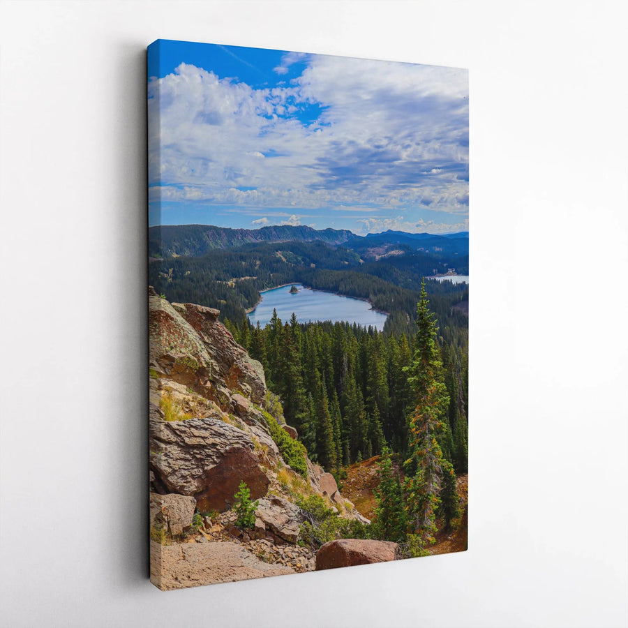 Mountain Lake Landscape Canvas | Serene Evergreen Forest Wall Art | Premium Gallery-Wrapped Print | Nature Lover Home Office Decor Gift