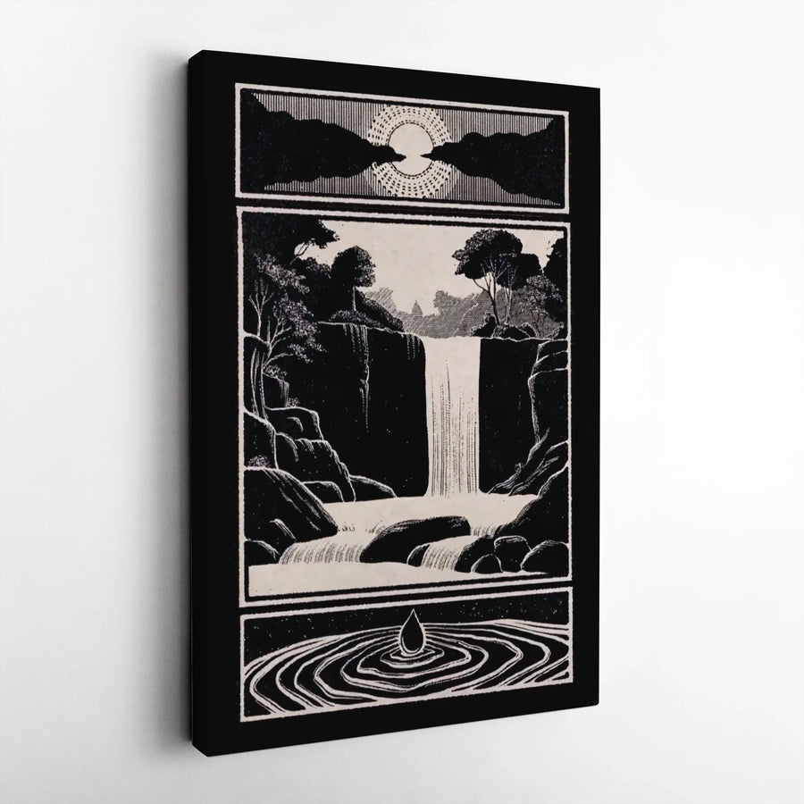 Waterfall Landscape Canvas Art | Black and White Triptych Nature Print | 1.25-Inch Premium Gallery Wrap | Modern Minimalist Home Decor Gift