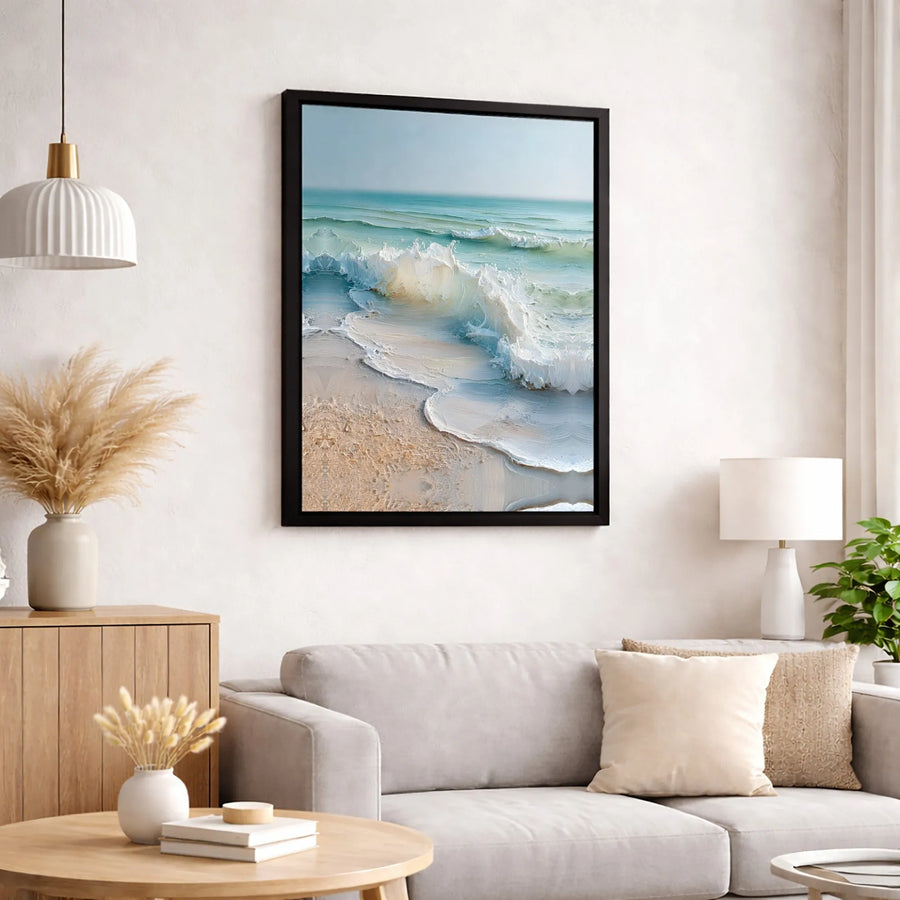 Ocean Waves Wall Art | Textured Coastal Seascape Painting | Premium 1.25 Inch Thick Canvas | Calming Beach Home Decor Gift