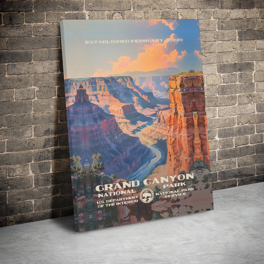 Grand Canyon National Park Canvas Wall Art | Vintage Travel Poster Print | Premium Gallery Wrap Decor | Gift for Nature Lovers and Hikers