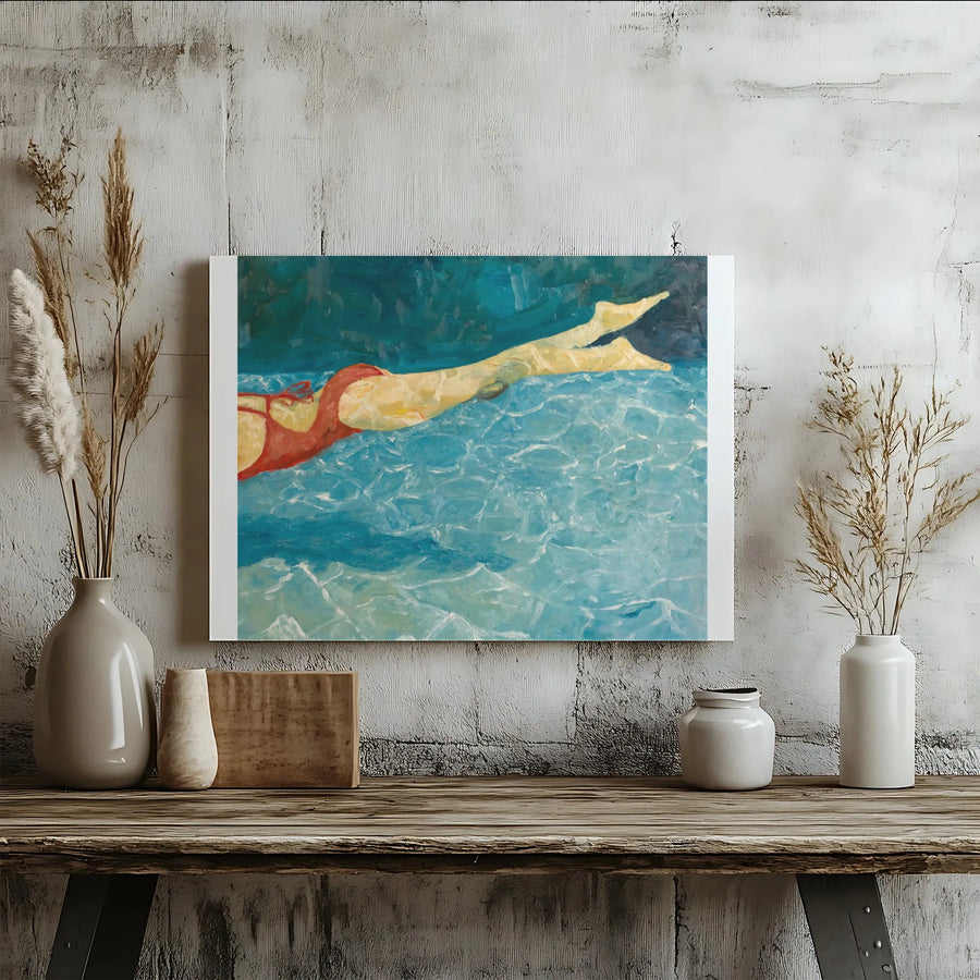 Woman Swimming Canvas Wall Art | Impressionist Underwater Figure Painting | Premium 1.25" Thick Gallery Canvas | Limited Edition Modern Coastal Decor