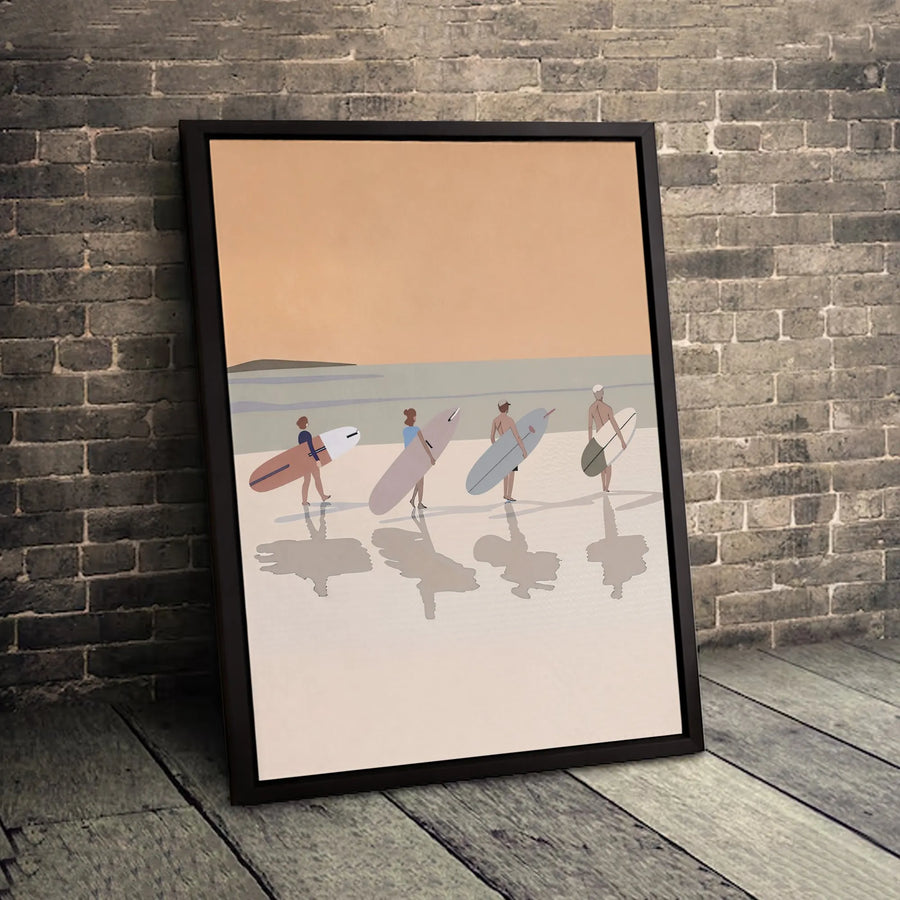 Surfer Beach Wall Art | Minimalist Coastal Decor | Premium Gallery Wrapped Canvas | Modern Ocean Home Decor Gift
