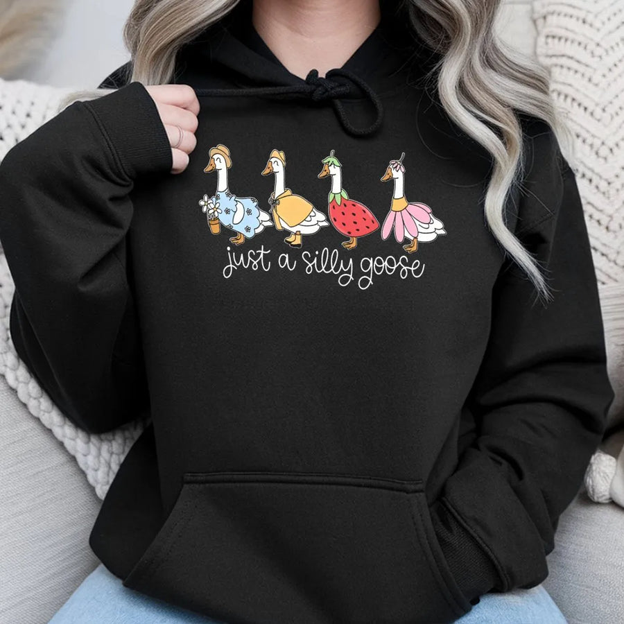 Just A Silly Goose Hoodie | Cute Animal Graphic Sweatshirt | Premium Cotton Blend | Funny Gift For Women & Bird Lovers