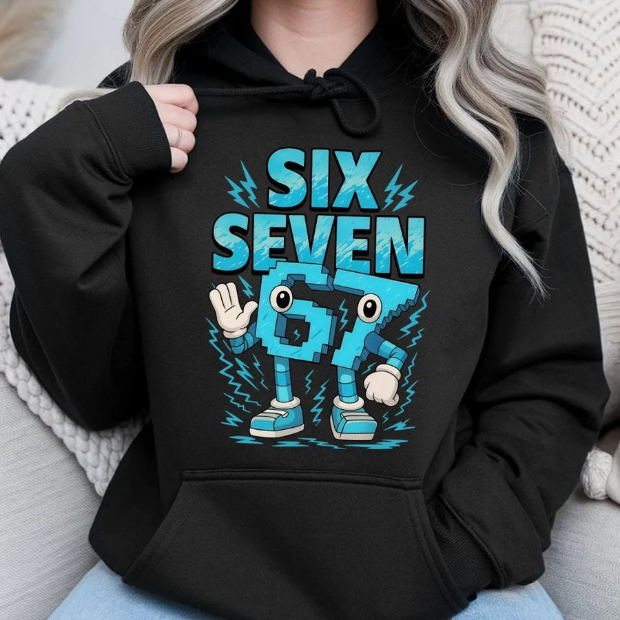 Six Seven Cartoon Hoodie | Retro Gamer Graphic Design | Premium Cotton Blend | Funny Streetwear Gift for Teens & Gamers