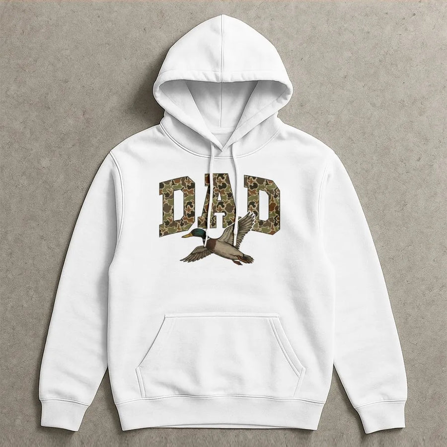 Camo Dad Duck Hoodie | Mallard Waterfowl Hunting Graphic | Cotton-Blend Premium Apparel | Father's Day 2026 Gift for Outdoorsman Hunter