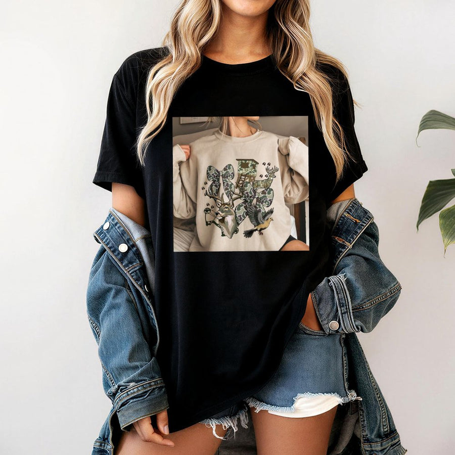 Camo Bow Hunting T-Shirt | Trendy Deer Season Graphic Tee | Premium 100% Cotton | Wildlife Gift for Outdoor Loving Women