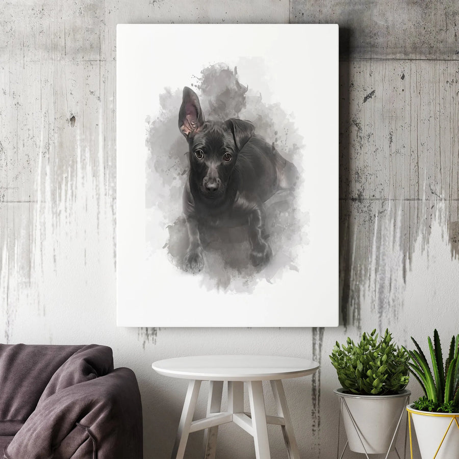 Black Puppy Canvas Art | Watercolor Dog Portrait | Premium 1.25 Inch Gallery Wrap | Gift For Dog Lovers