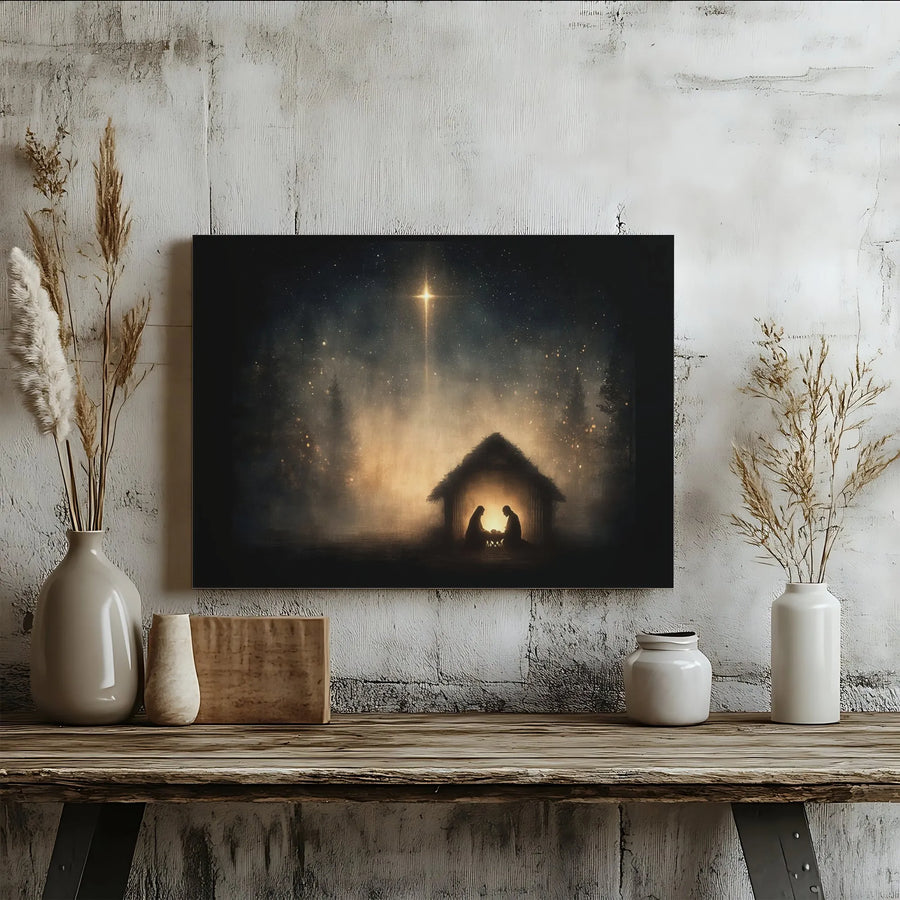 Nativity Scene Canvas Wall Art | Star Of Bethlehem Holy Night Design | 1.25-Inch Gallery Wrap Print | Christian Christmas Decor & Religious Gift