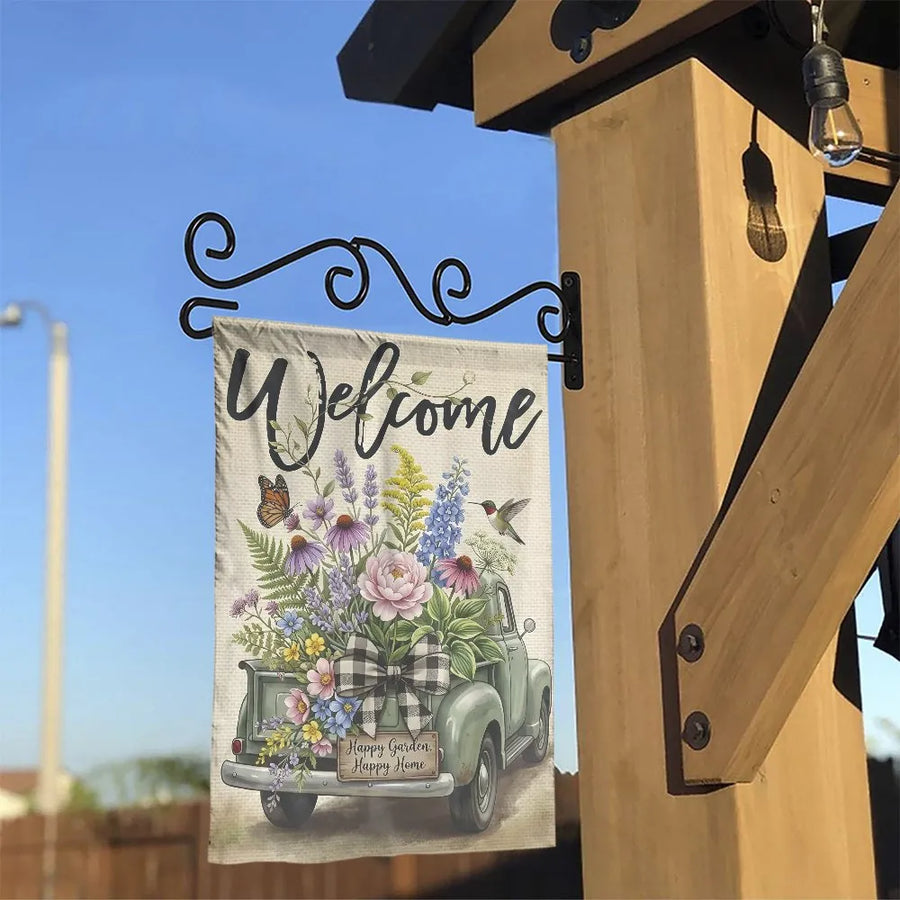 Vintage Truck Welcome Garden Flag | Spring Wildflowers & Farmhouse Design | Double Sided Polyester | Outdoor Yard Decor & Housewarming Gift