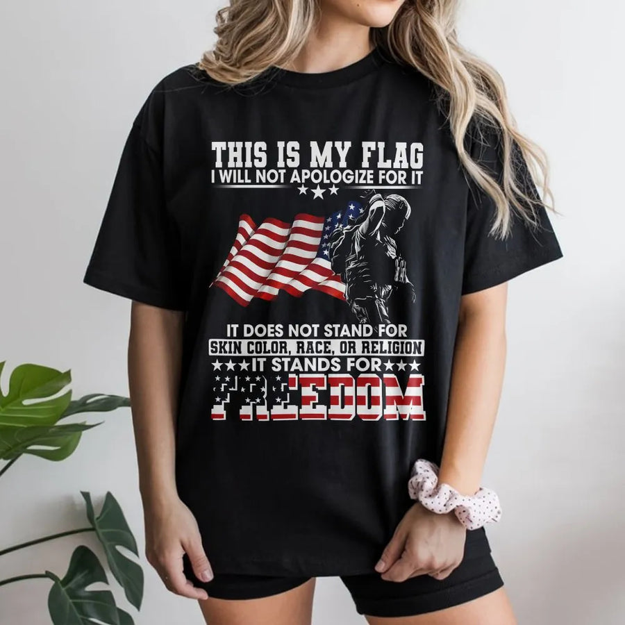 Patriotic American Flag Soldier T-Shirt | Military Tribute Graphic Design | 100% Soft Cotton Tee | USA Pride Gift for Men and Women