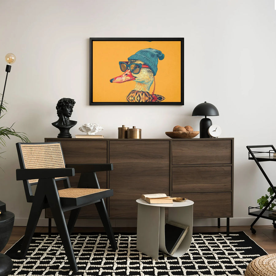 Cool Duck Canvas Wall Art | Hipster Duck with Beanie and Sunglasses Print | Premium Gallery-Wrapped Decor | Unique Gift for Animal Lovers