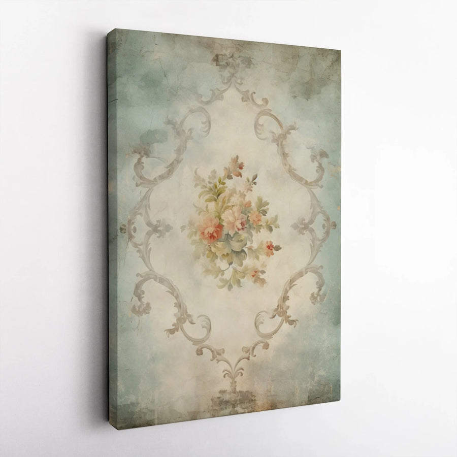 Vintage Floral Canvas Wall Art | Rococo Scroll Bouquet Print | Premium Gallery Wrap 1.25" Depth | Elegant Shabby Chic Home Decor