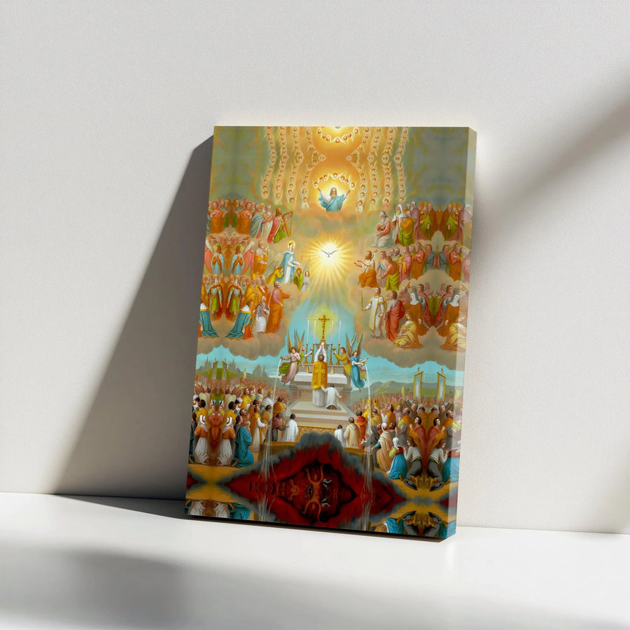 All Saints Mass Canvas Wall Art | Triumph of the Church Vintage Painting | Premium 1.25" Thick Gallery Canvas | Catholic Home Decor Gift