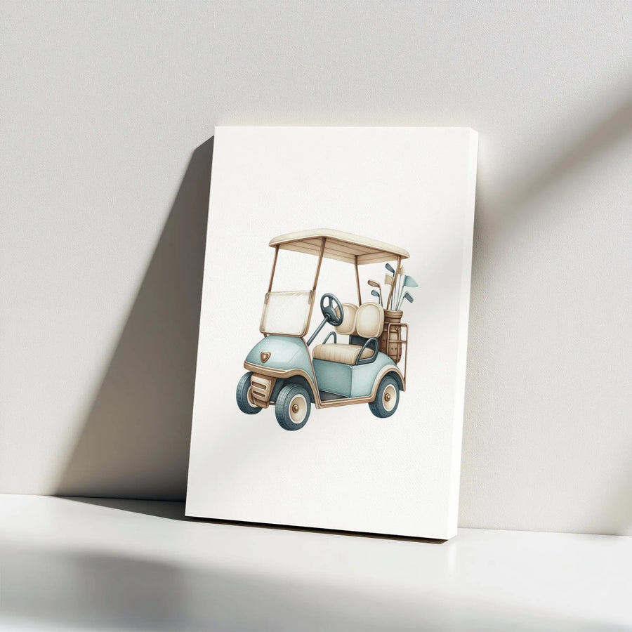 Watercolor Golf Cart Canvas Art | Vintage Style Golfing Print | Premium Gallery Wrap Decor | Unique Golf Lover Gift For Men And Women