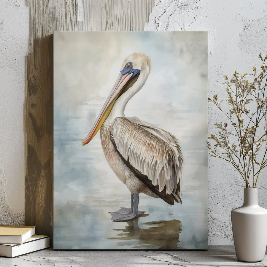 Brown Pelican Wall Art | Watercolor Coastal Bird Painting | Premium Gallery Wrap Canvas | Nautical Home Decor Gift for Beach House