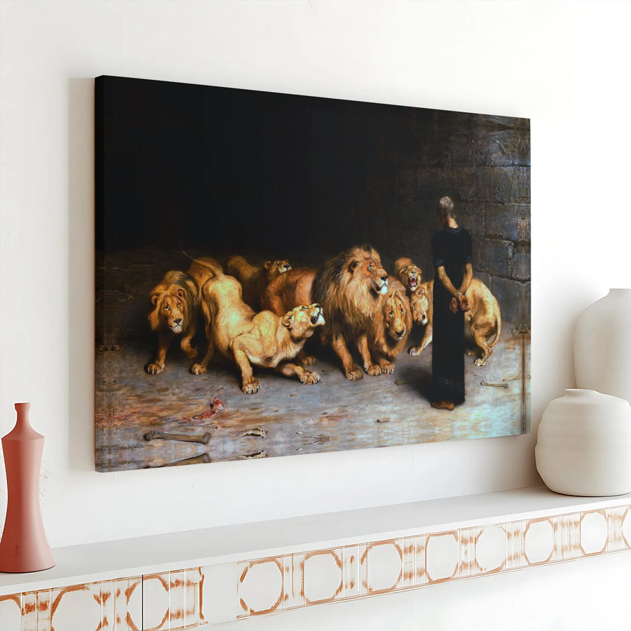 Daniel in the Lions Den Canvas Print | Briton Riviere Biblical Fine Art | Premium Gallery Wrapped Decor | Christian Home & Office Wall Art
