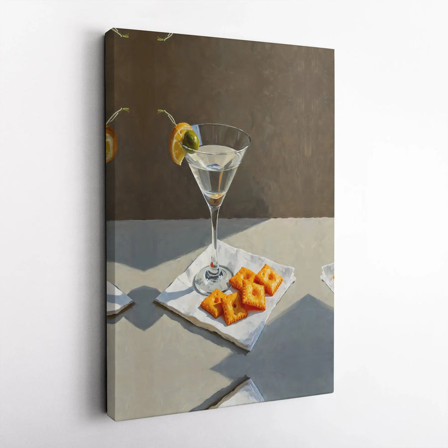 Martini and Crackers Canvas Print | Kitchen Still Life Wall Art | Premium Gallery Wrap Decor | Bar Cart Aesthetic Gift for Foodies