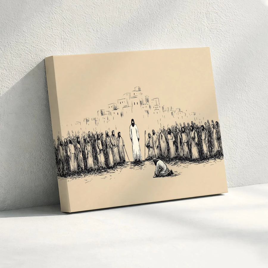 Jesus Christ Canvas Wall Art | Minimalist Biblical Sketch Illustration | Premium Gallery Wrapped Canvas | Christian Home Decor Gift