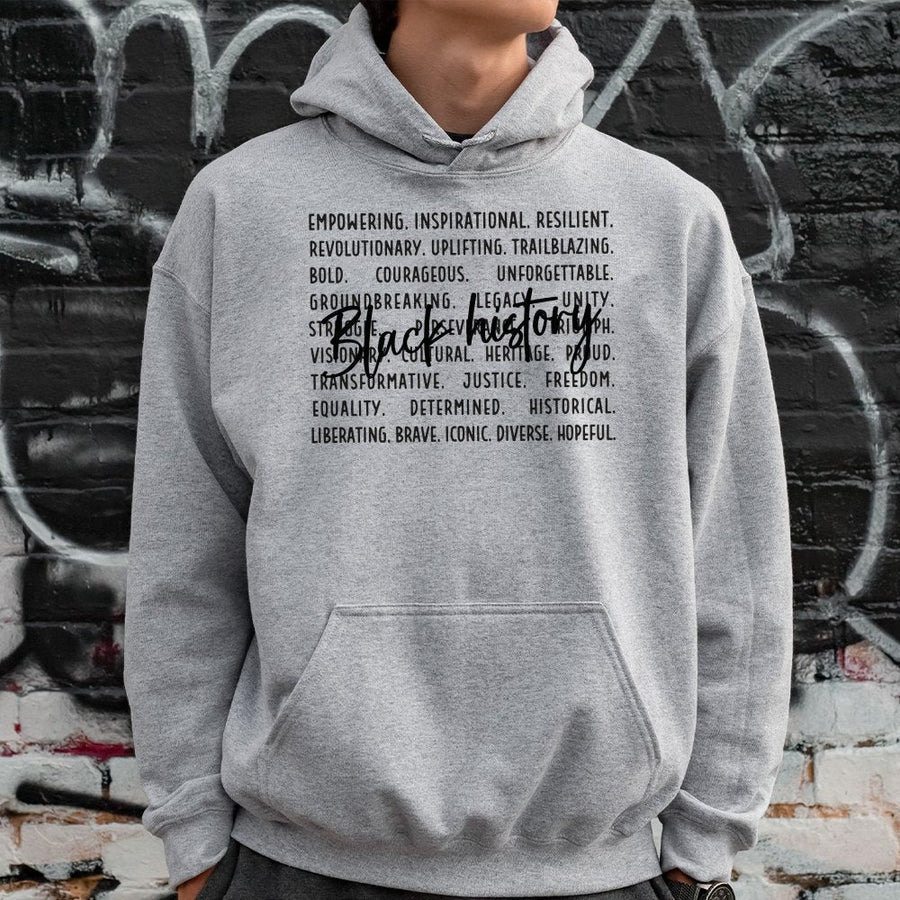 Black History Month Hoodie | Empowering Word Cloud Graphic Design | Premium Cotton-Blend Pullover | Unisex Inspirational Gift for Adults