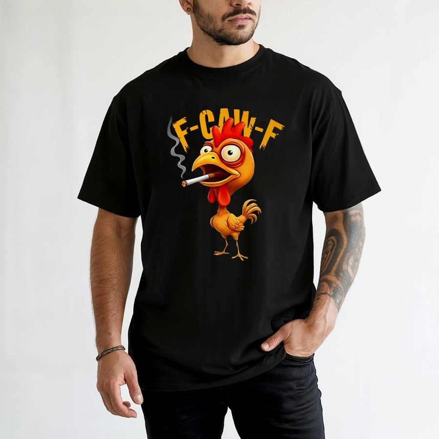 Smoking Chicken T-Shirt | F-Caw-F Funny Graphic Tee | Premium 100% Cotton | Humorous Gift for Farm Animal Lovers