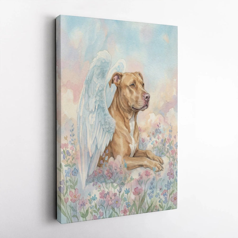 Pitbull Angel Memorial Canvas Wall Art | Watercolor Rainbow Bridge Painting | Premium Gallery Wrapped Canvas | Sympathy Gift for Dog Owner