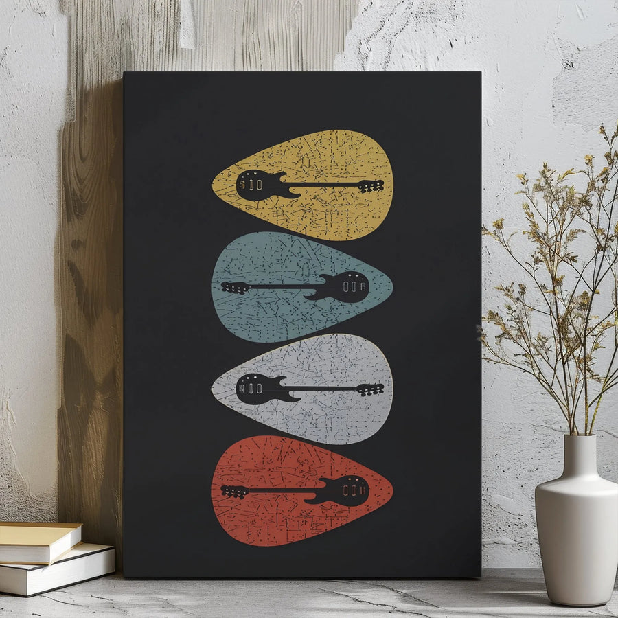 Electric Guitar Pick Canvas Wall Art | Mid-Century Modern Music Poster | Premium Gallery Wrapped Print | Gift for Musician Guitarist
