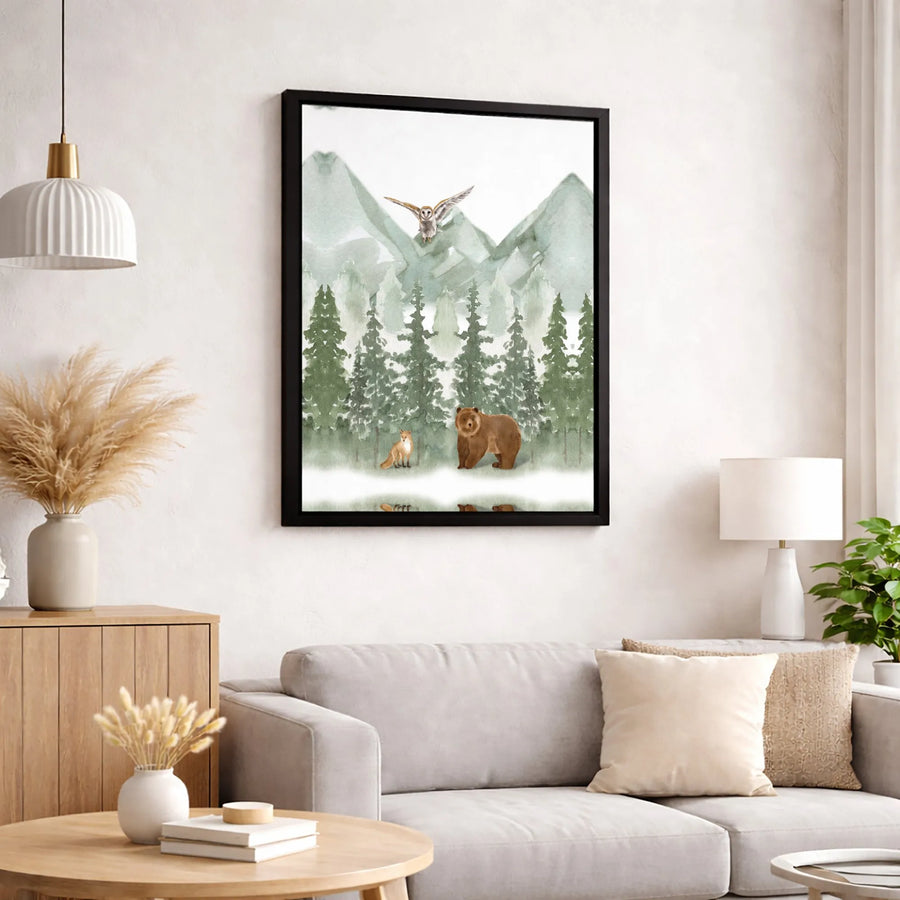 Woodland Animal Wall Art | Watercolor Bear Fox Owl Nursery Decor | Gallery Quality 1.25” Canvas | Rustic Forest Home Decor Gift