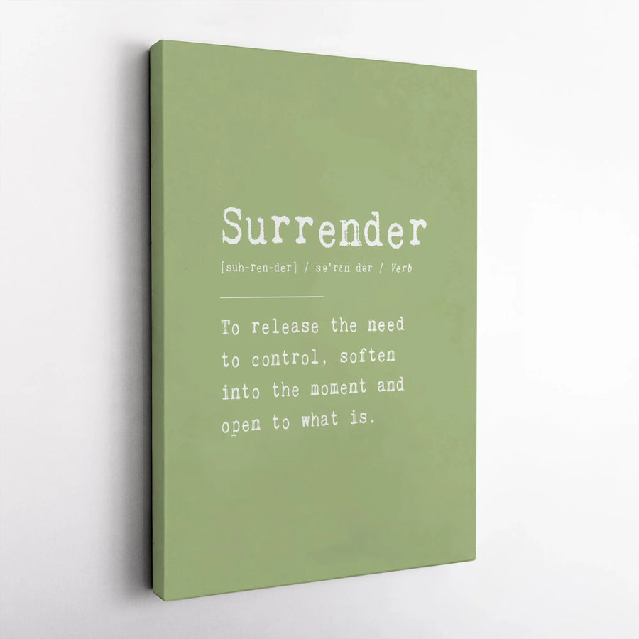 Surrender Definition Wall Art | Sage Green Minimalist Poster | Premium Gallery Wrapped Canvas | Inspirational Home Office Decor Gift