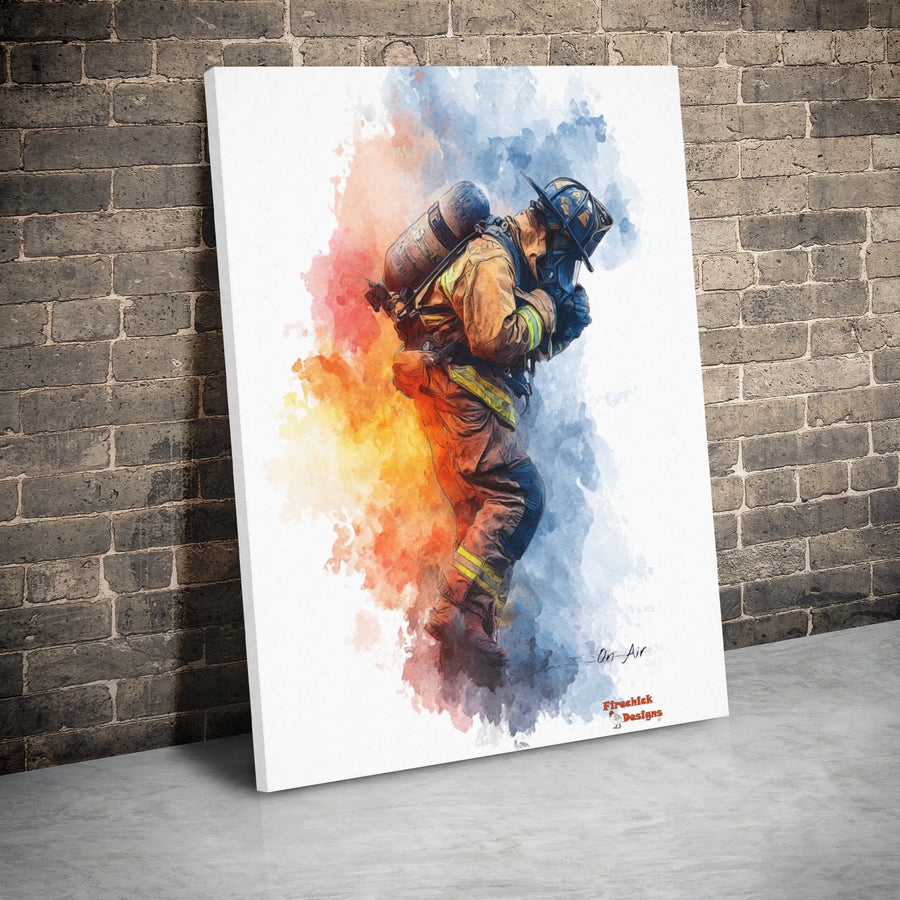 Firefighter Wall Art Canvas | Watercolor Rescue Hero Portrait | 1.25 Inch Gallery Wrap Premium Print | Perfect Gift for Fireman or Fire Department