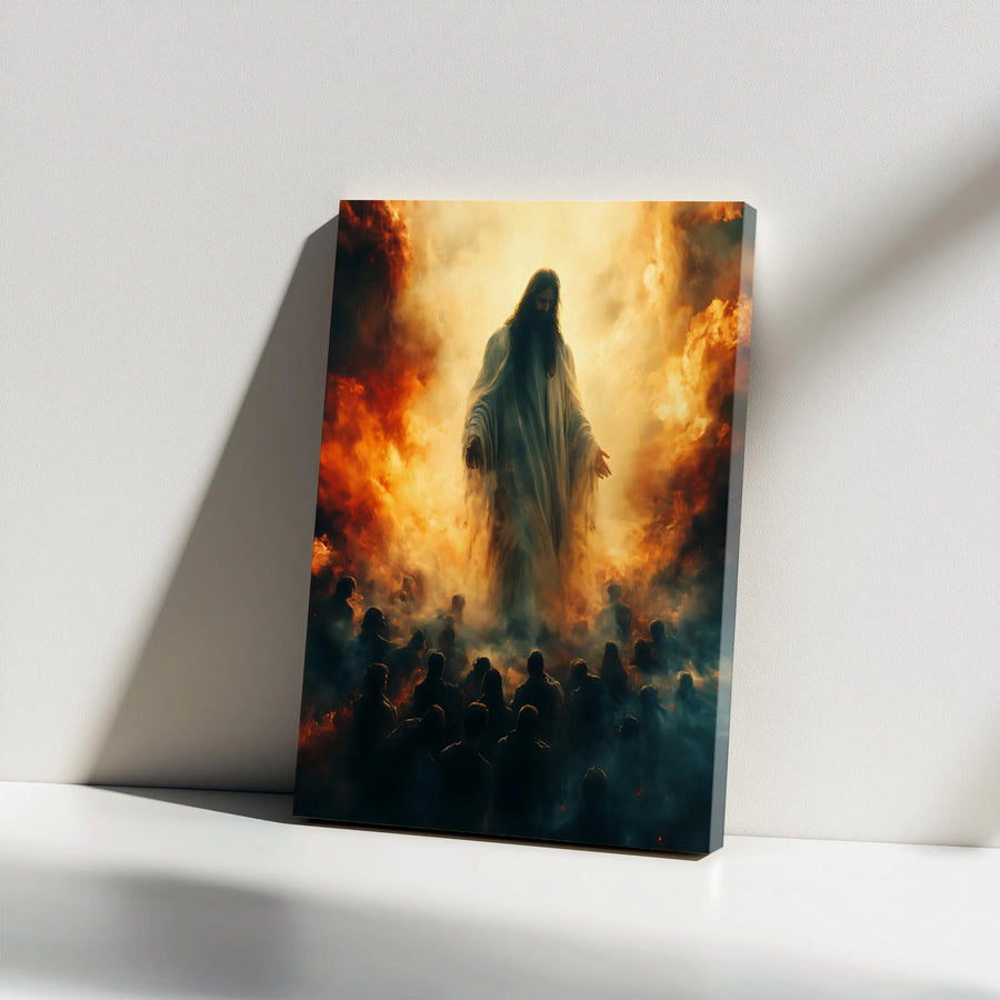 Second Coming of Jesus Christ Canvas | Dramatic Fire and Light Wall Art | Premium 1.25-Inch Gallery Wrap | Spiritual Christian Home Decor Gift