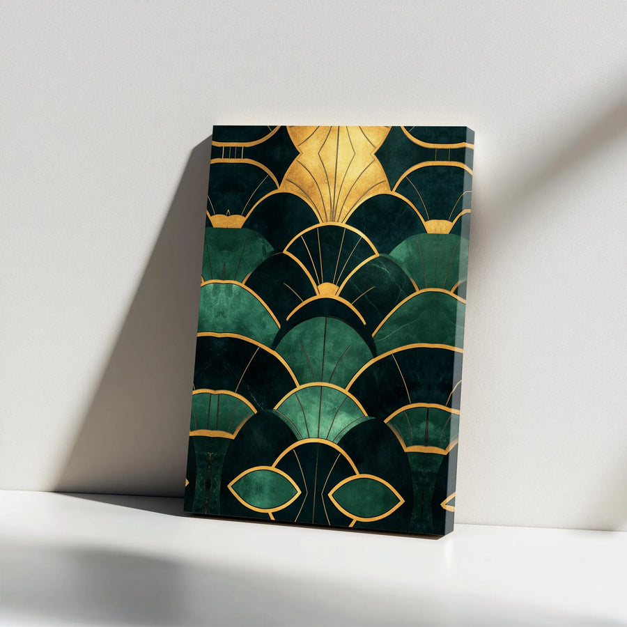 Art Deco Canvas Print | Emerald Green and Gold Geometric Pattern | Premium Thick Gallery Wrap Wall Art | Modern Living Room Home Decor Gift