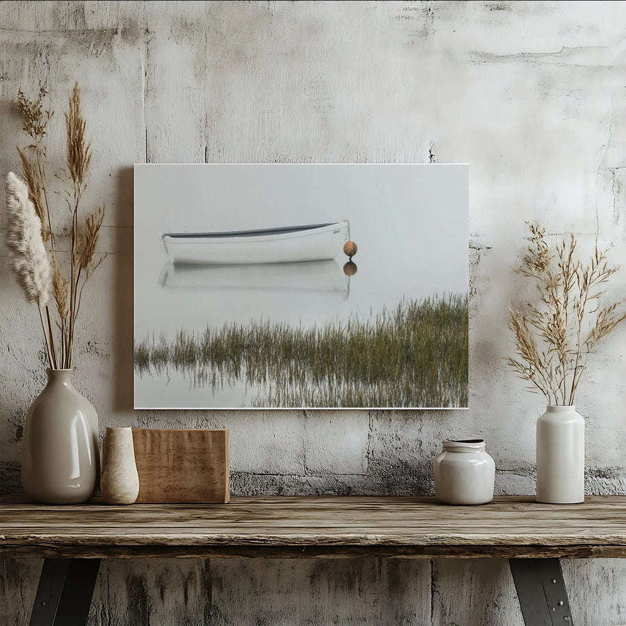 Minimalist Boat Canvas Wall Art | Tranquil Seascape Photography | Premium Gallery Wrap Canvas | Living Room & Office Art Gift