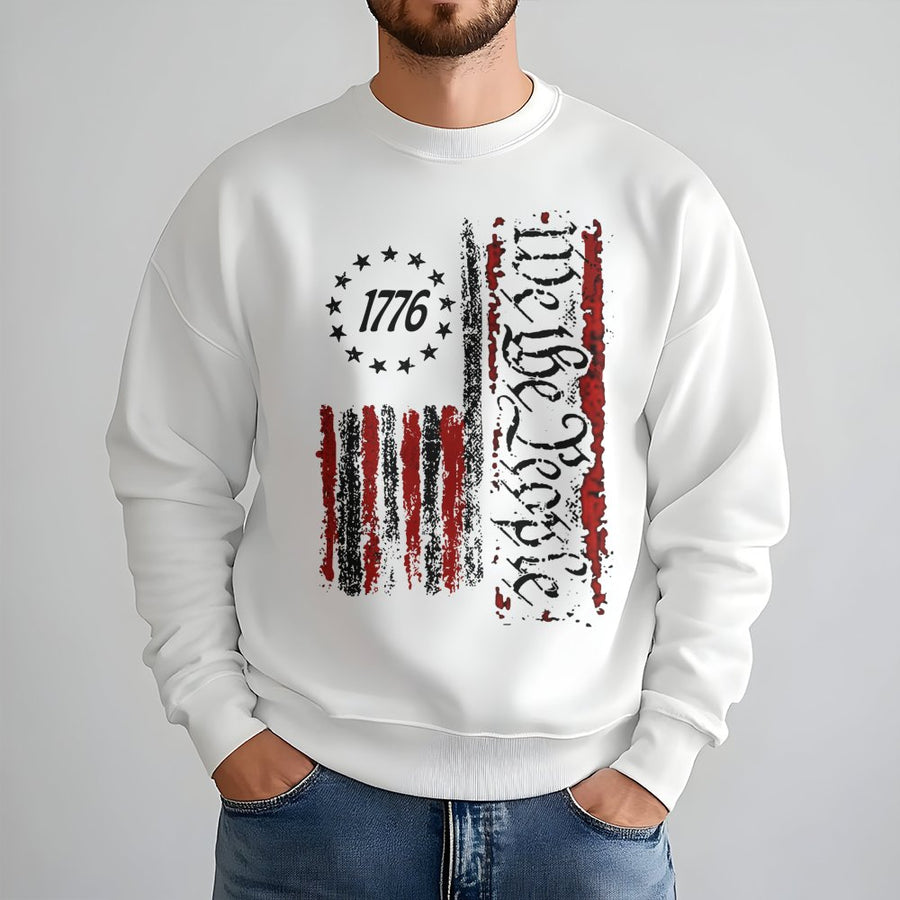 1776 We The People Sweatshirt | Distressed American Flag Patriotic Design | Premium Cotton Blend | Unisex Gift for Proud Americans