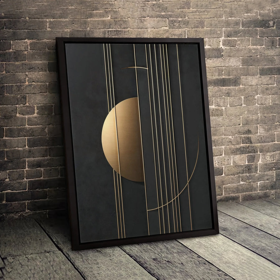 Abstract Geometric Wall Art | Minimalist Gold Lines On Black Canvas | Gallery Quality 1.25" Profile | Modern Living Room Home Decor