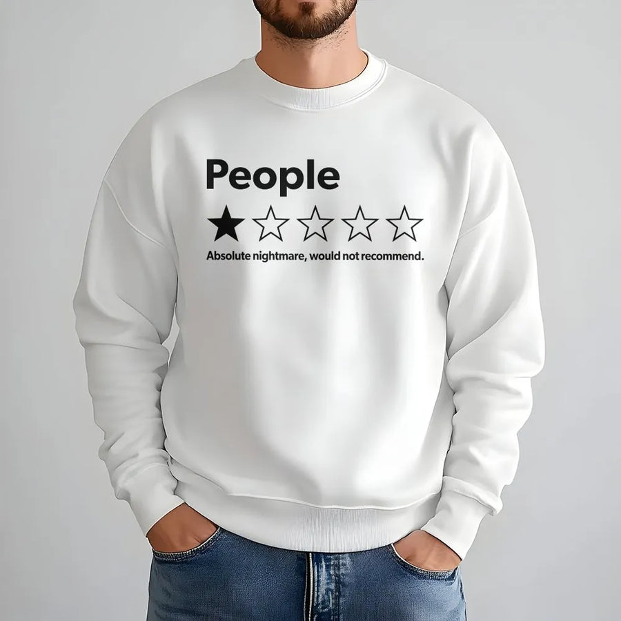 Funny People Review Sweatshirt | One Star Rating 'Absolute Nightmare' Graphic | Premium Cotton Blend | Sarcastic Gag Gift for Introverts