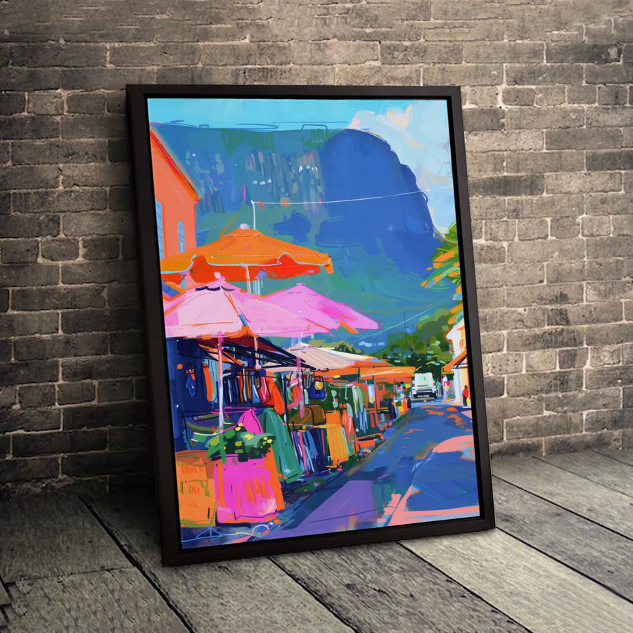 Colorful Street Market Canvas Art | Vibrant Impressionist Cityscape Print | Premium 1.25 Inch Gallery Wrap | Modern Home Office Wall Decor Gift