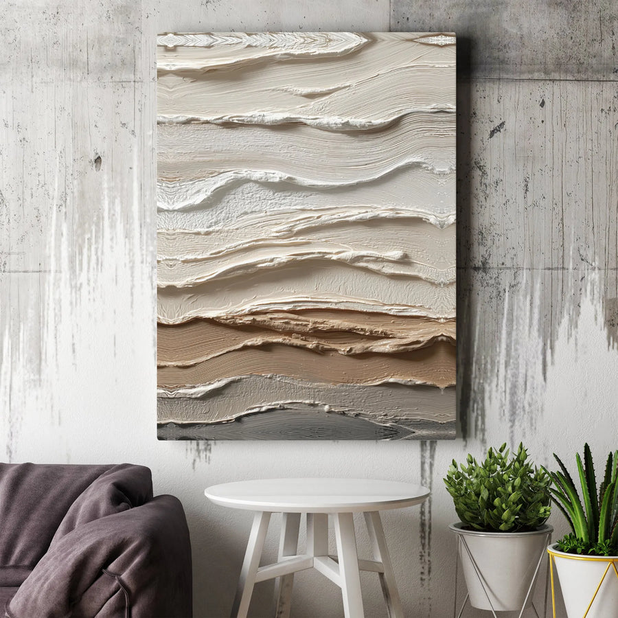 Textured Abstract Canvas Wall Art | Neutral 3D Effect Artwork | Premium Frameless Canvas | Modern Minimalist Home Decor Gift