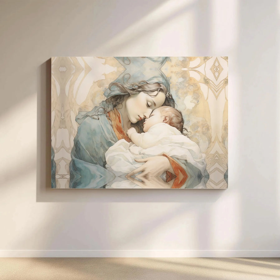 Madonna and Child Canvas Art | Watercolor Religious Wall Decor | Premium Gallery Wrap Print | Catholic Home Gift for Mothers