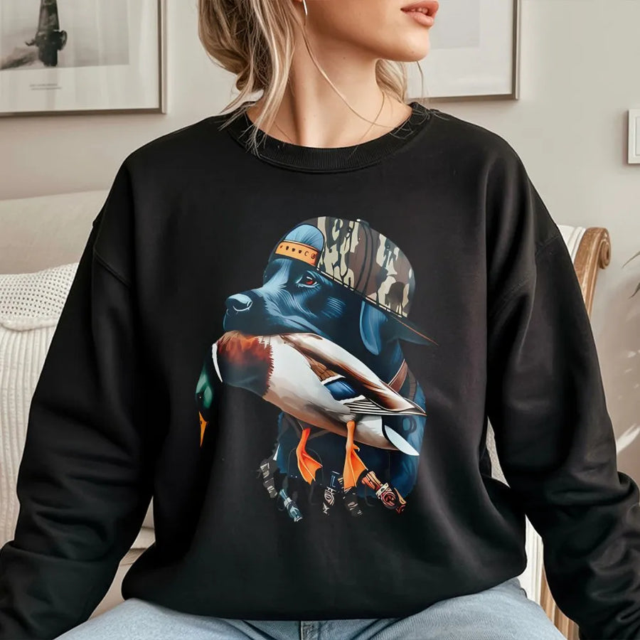 Duck Hunting Dog Sweatshirt | Labrador Retriever Retriever Duck Hunting Graphic | Premium Unisex Crewneck | Gift for Waterfowl Hunters