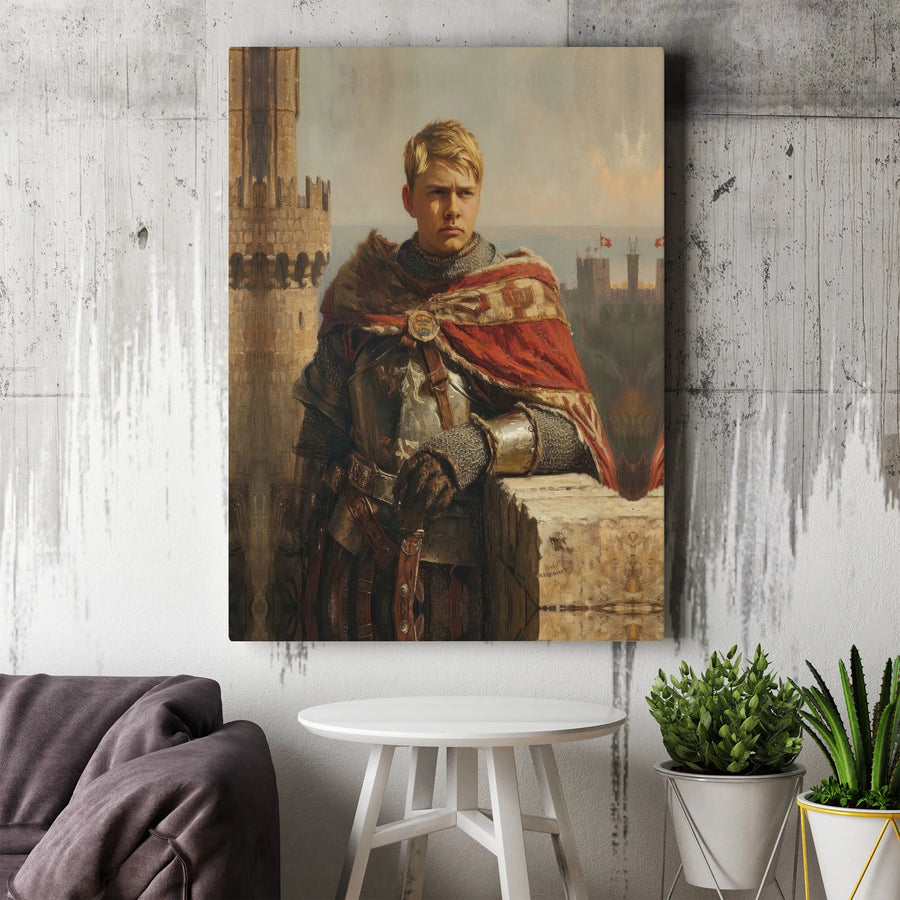 Young Knight Portrait Canvas Wall Art | Medieval Warrior In Armor | Premium Gallery Wrap Print | Historical Home Decor Gift For History Buffs