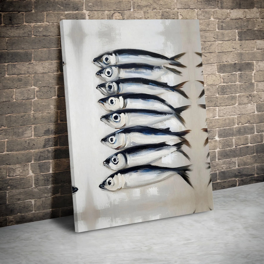 Sardine School Wall Art | Coastal Minimalist Painting | 1.25 Inch Premium Gallery Canvas | Kitchen or Beach House Decor